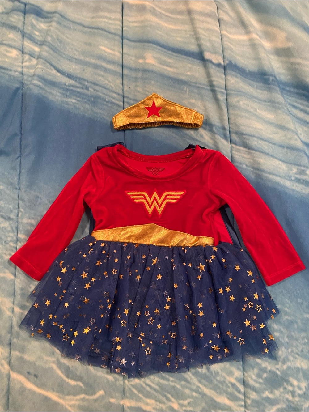 Wonder Woman Inspired Girls' Red and Blue Tutu Costume with Gold Headband